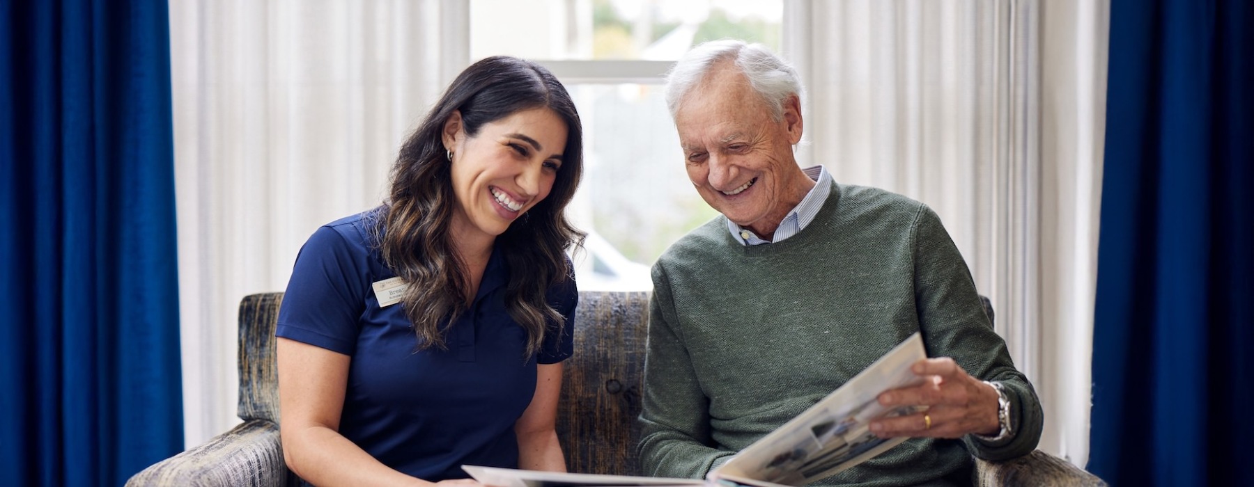 care member and resident browsing amenities